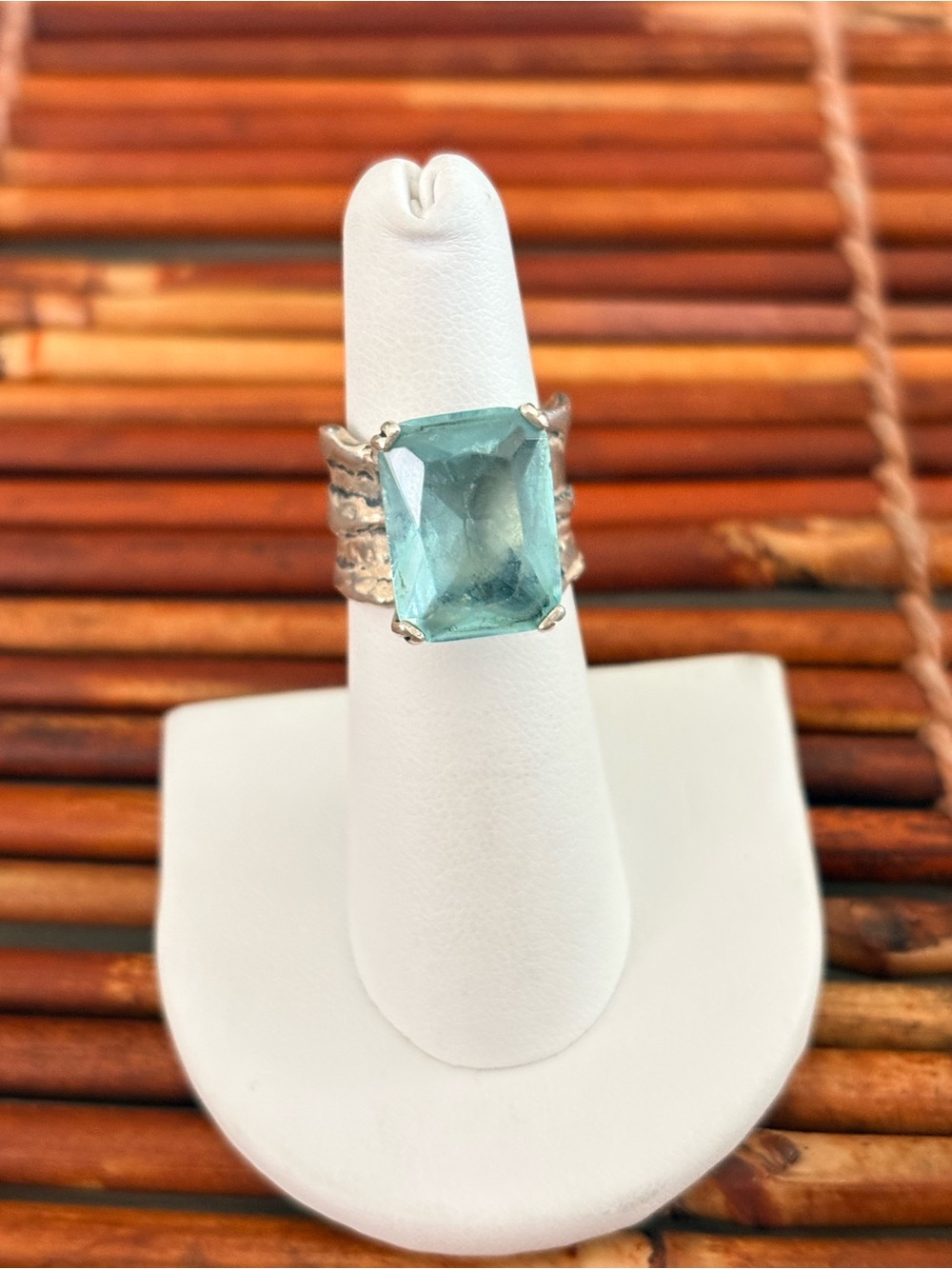 Silpada Sterling Silver Ring with Aqua Blue Square Glass Stone 5.5